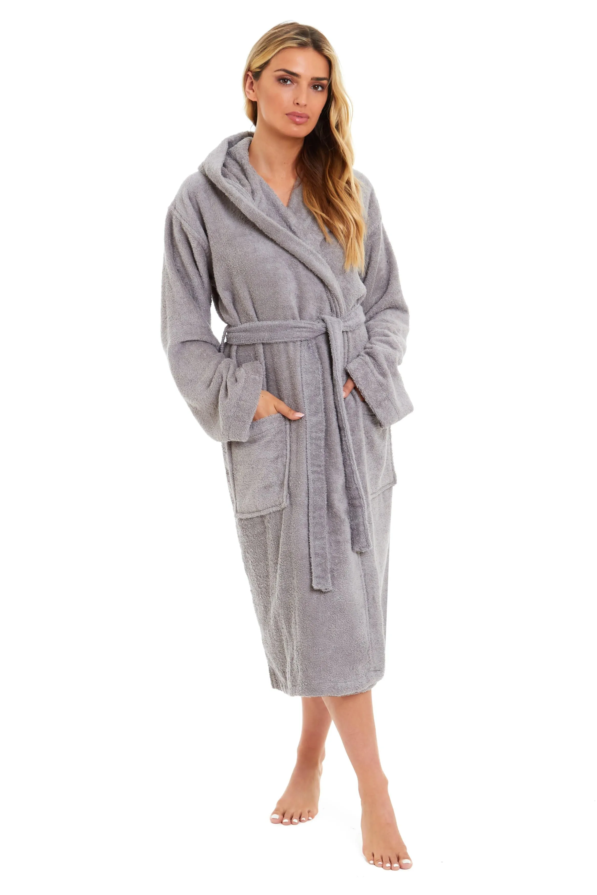 Women's Bamboo Cotton Hooded Towelling Robe Luxurious Ultra Absorbent Bath Spa Loungewear in Multiple Sizes and Colours by Daisy Dreamer