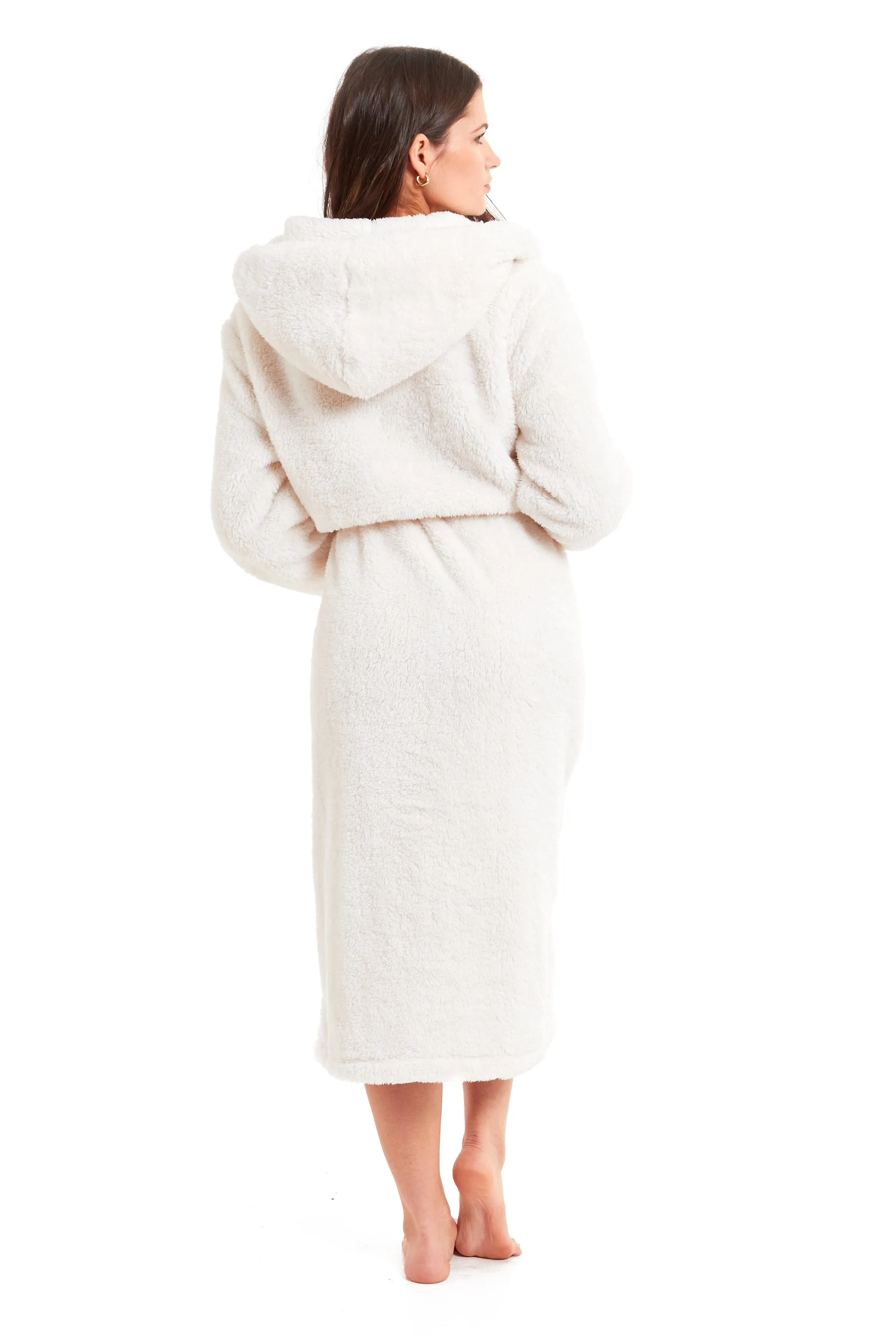 Women's Super-Soft Cream Snuggle Fleece Dressing Gown Plush Velvet Touch Long Bathrobe for Warmth and Comfort by Daisy Dreamer